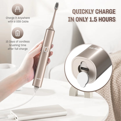 Sejoy T512 Electric Toothbrush for Adults with 4 Brush Heads Ultrasonic Tooth brush 4 Modes Rechargeable Waterproof