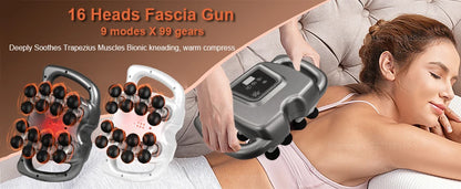 Fascia Gun 16-Head Muscle Massage Gun Professional Body Leg Back Shoulder Waist Fascia Gun High Frequency Vibration Massager Gun