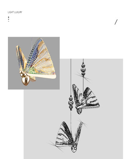 Nordic Colorful Butterfly LED Pendant Lamps for Home Bedroom Living Room Indoor Golden LED Suspened Hanging Chandelier Lighting
