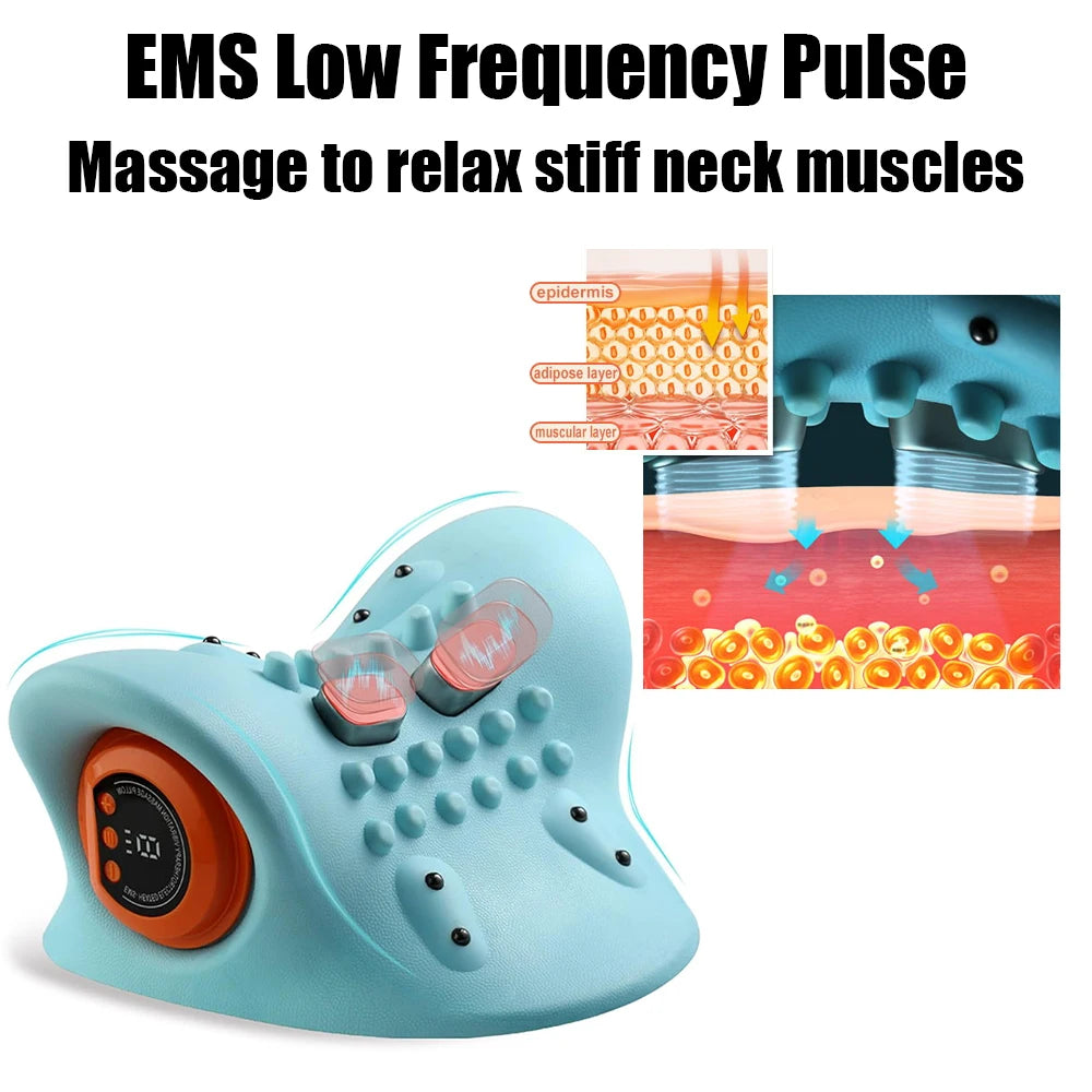 Electric Cervical Massager Neck Stretcher Pulse Traction Heating Pain Relif Chiropractic Traction Head Acupoint Massage Pillow