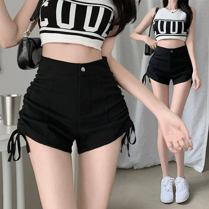 Spicy Girl Style Pure Desire Sexy Drawstring Black Shorts Summer Women's Petite High-waisted Leg-lengthening Casual A- line Pant