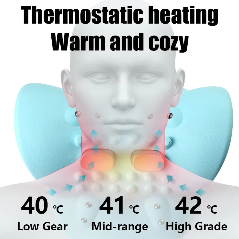 Electric Cervical Massager Neck Stretcher Pulse Traction Heating Pain Relif Chiropractic Traction Head Acupoint Massage Pillow