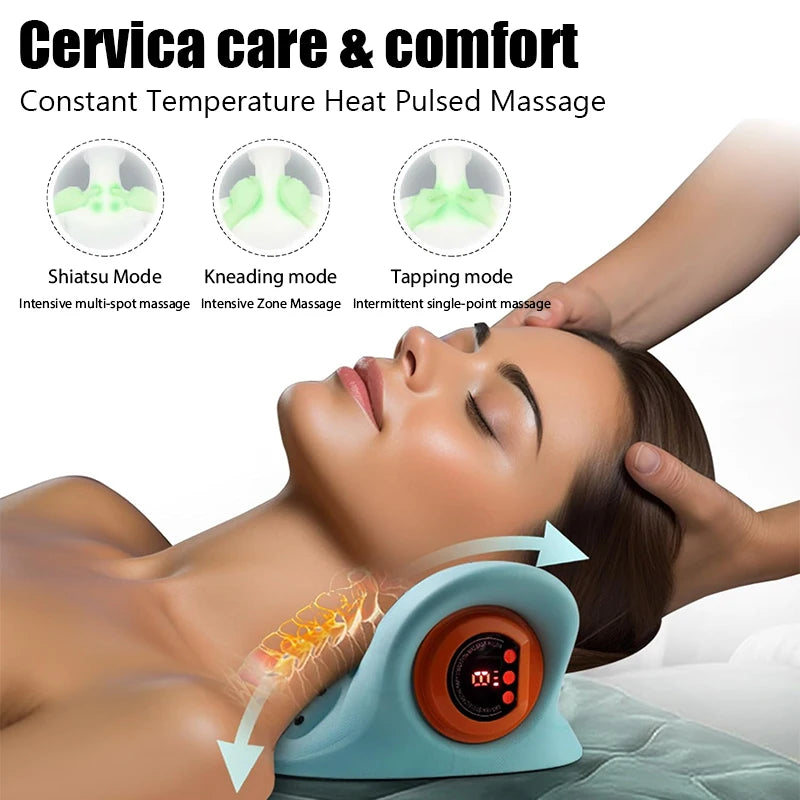 Electric Cervical Massager Neck Stretcher Pulse Traction Heating Pain Relif Chiropractic Traction Head Acupoint Massage Pillow