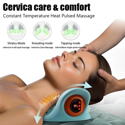 Electric Cervical Massager Neck Stretcher Pulse Traction Heating Pain Relif Chiropractic Traction Head Acupoint Massage Pillow