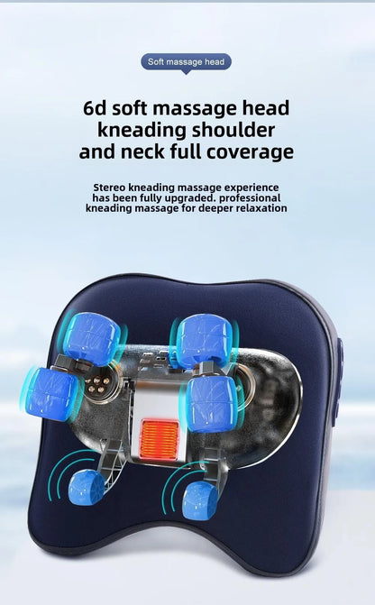 Trapezius Massage Pillow Wireless Electric Car Home Massager Heating Waist Neck Leg Cervical Shiatsu Kneading Rechargeable
