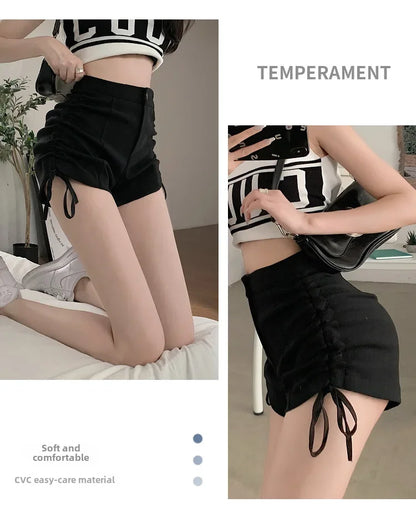 Spicy Girl Style Pure Desire Sexy Drawstring Black Shorts Summer Women's Petite High-waisted Leg-lengthening Casual A- line Pant