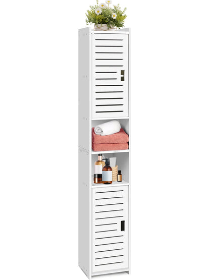 Bathroom Storage Cabinet, White PVC Bathroom Storage Unit Bathroom Cabinets Free Standing Slim, 116*20*20cm