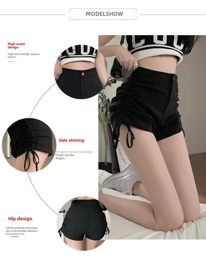 Spicy Girl Style Pure Desire Sexy Drawstring Black Shorts Summer Women's Petite High-waisted Leg-lengthening Casual A- line Pant