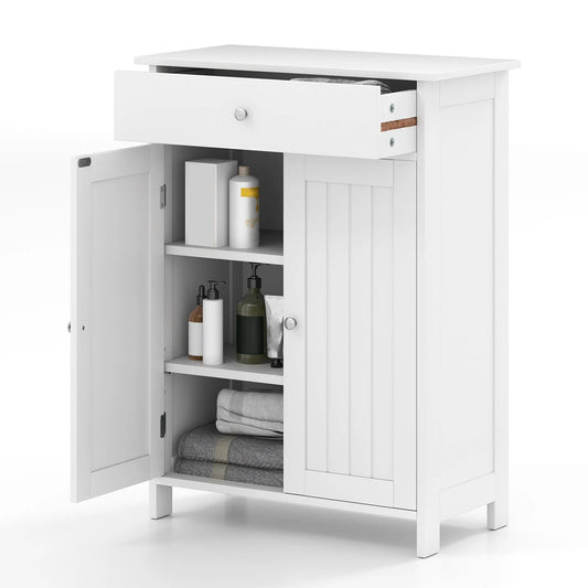 GOFLAME Bathroom Floor Cabinet Freestanding Storage Organizer w/2 Doors-White