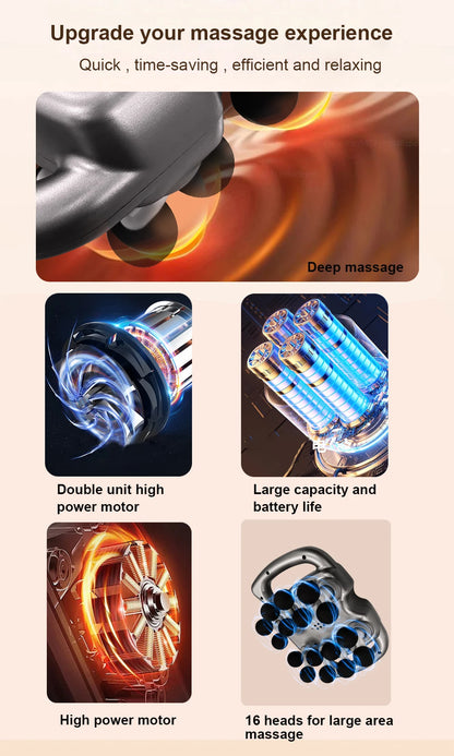 Fascia Gun 16-Head Muscle Massage Gun Professional Body Leg Back Shoulder Waist Fascia Gun High Frequency Vibration Massager Gun