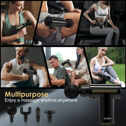 Sejoy Mini Portable Fascia Massage Gun with LED Touch Screen 4 Replaceable Massage Heads 10 Speeds Percussion Massager