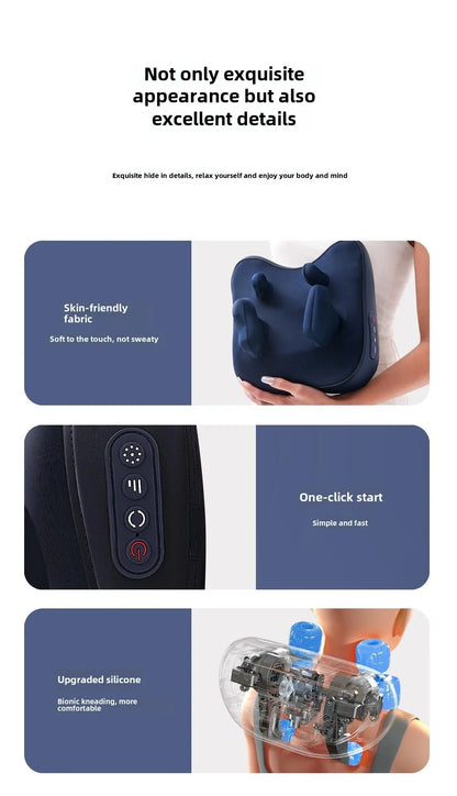 Trapezius Massage Pillow Wireless Electric Car Home Massager Heating Waist Neck Leg Cervical Shiatsu Kneading Rechargeable