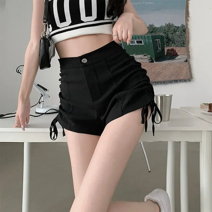 Spicy Girl Style Pure Desire Sexy Drawstring Black Shorts Summer Women's Petite High-waisted Leg-lengthening Casual A- line Pant