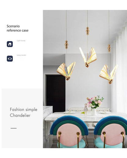 Nordic Colorful Butterfly LED Pendant Lamps for Home Bedroom Living Room Indoor Golden LED Suspened Hanging Chandelier Lighting