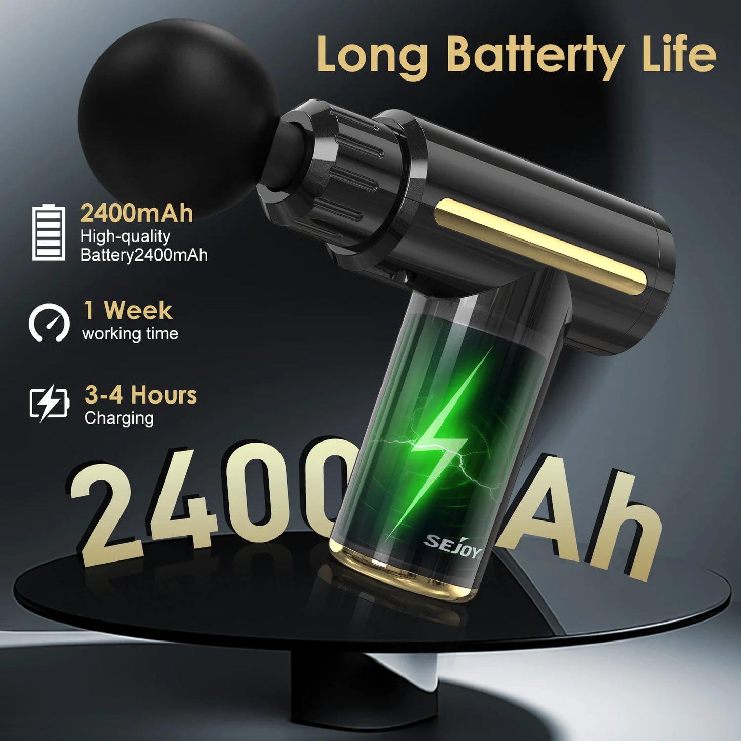 Sejoy Mini Portable Fascia Massage Gun with LED Touch Screen 4 Replaceable Massage Heads 10 Speeds Percussion Massager