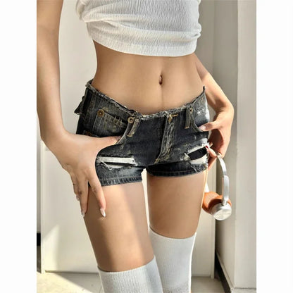 Women's Rough Edges Holes Skinny Denim Shorts Summer New Super Hot Girl Street Casual Female Hip Wrap Distressed Mini Shorts