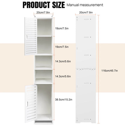 Bathroom Storage Cabinet, White PVC Bathroom Storage Unit Bathroom Cabinets Free Standing Slim, 116*20*20cm