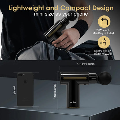 Sejoy Mini Portable Fascia Massage Gun with LED Touch Screen 4 Replaceable Massage Heads 10 Speeds Percussion Massager