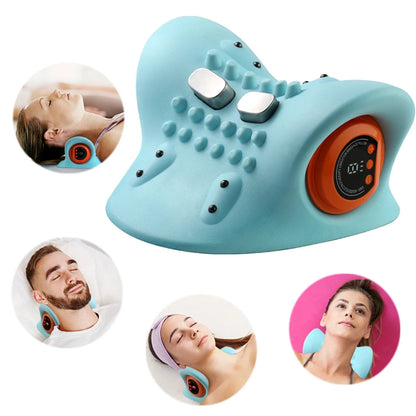 Electric Cervical Massager Neck Stretcher Pulse Traction Heating Pain Relif Chiropractic Traction Head Acupoint Massage Pillow