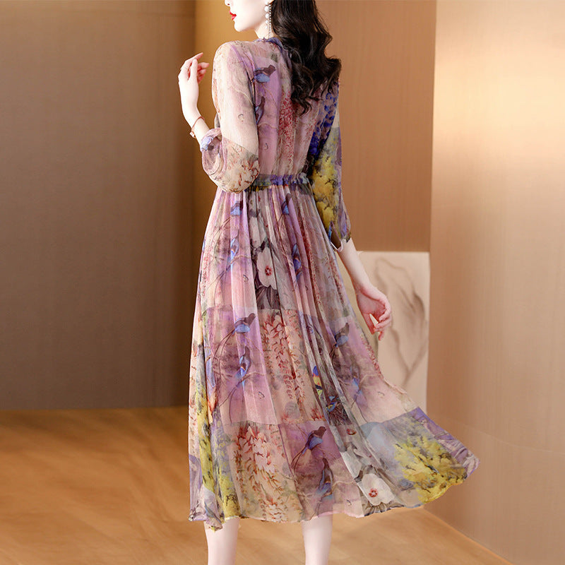 New Floral Dress Silk Slim-fit Women
